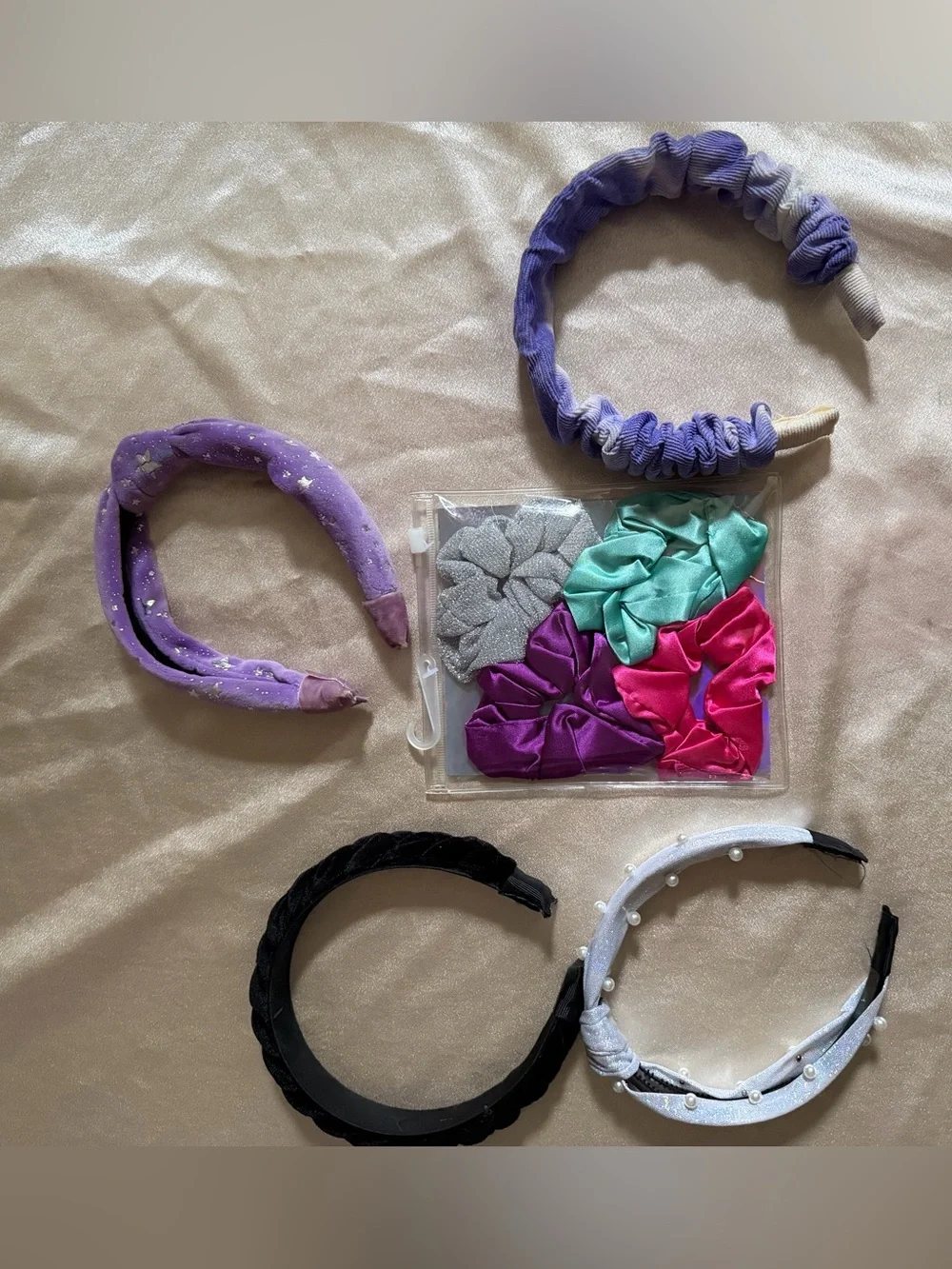 Girl’s Hair Accessory Bundle with 4 Headbands and 4 Assorted Satin Scrunchies